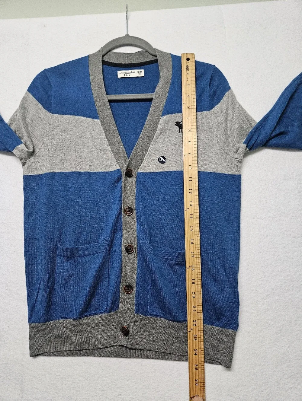 Abercrombie & Fitch Kids Blue Grey Color-block Cardigan 0Sweater Moose Logo NWT